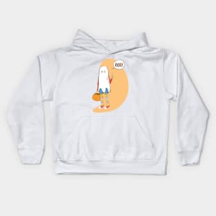 The ghost with cute socks that says "Boo" Kids Hoodie